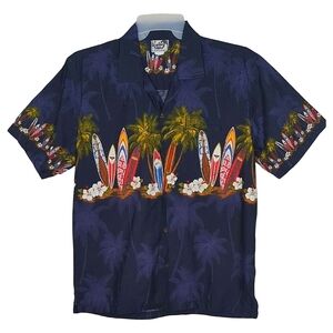 Paradise Style Hawaii Vintage Tropical Button Down Surf Shirt Blue Casual L